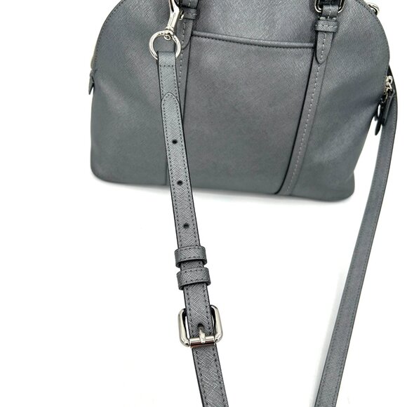 COACH Gray Metallic Peyton Saffiano Leather Domed Satchel Shoulder Handbag Purse - Picture 6 of 13